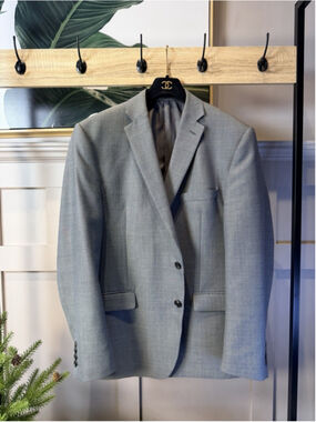 Jones New York Jacket Mens 44R Grey Blazer Two Button 40% Wool Suit Coat
